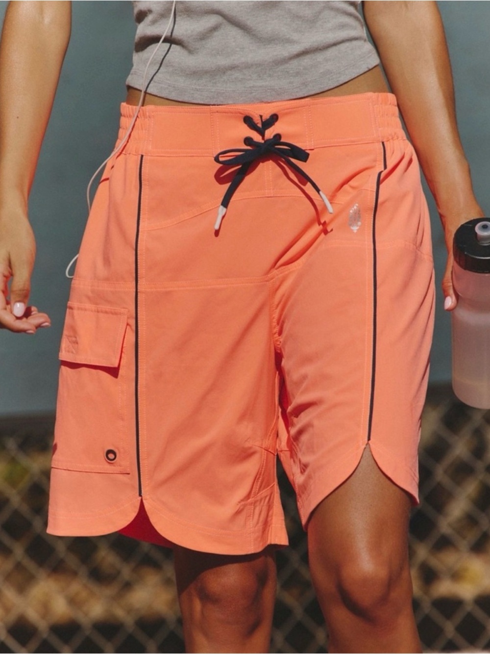 FP Movement by Free People Outlander Shorts Neon Coral Cargo Drawstring Short M